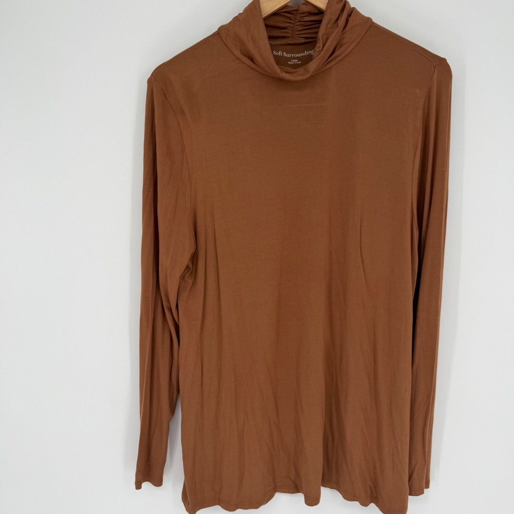 Soft Surroundings Turtleneck Womens Large Cinnamon Brown Long Sleeve Top